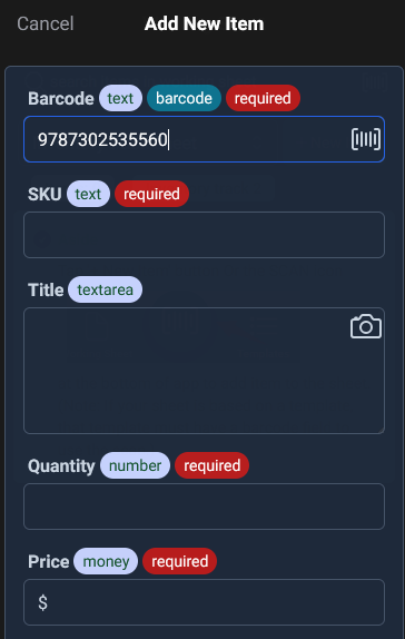 captured barcode is filled into the barcode field automatically, fast, accurate.