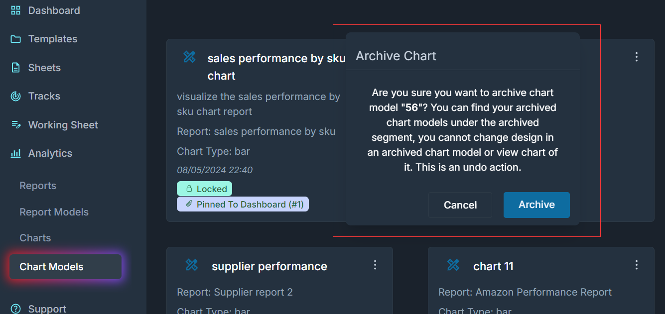 archive the chart model, so the chart will be unavailable, but can refer to its design.