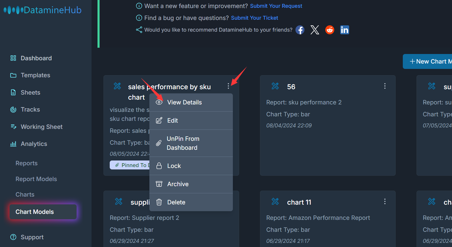 click the ellipsis icon, view details will show the chart design details.