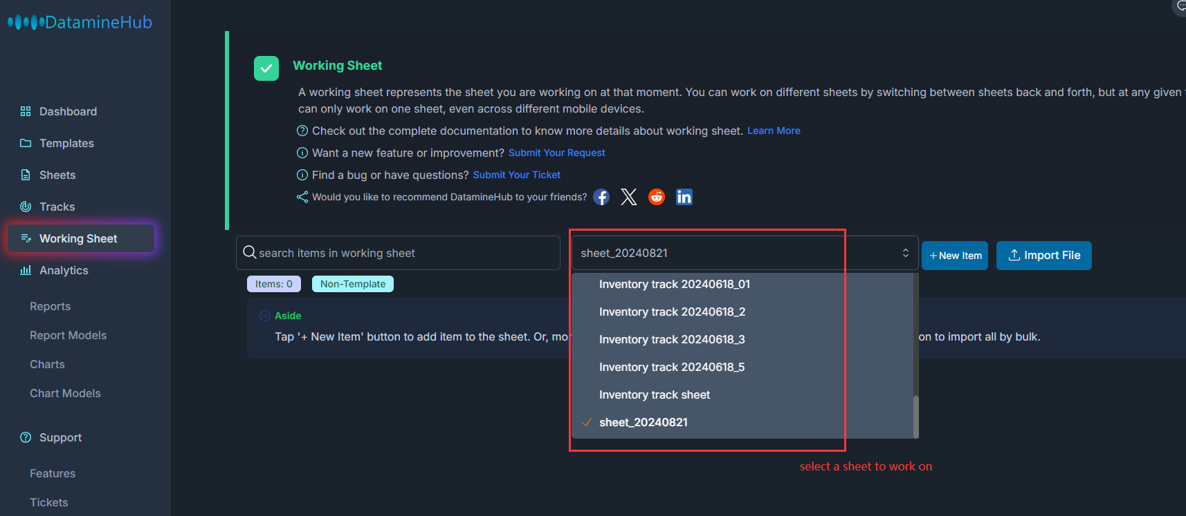 choose a sheet as working sheet and then add items to that working sheet. can switch the working sheet back and forth.