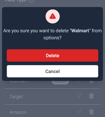 delete an option from the options value list