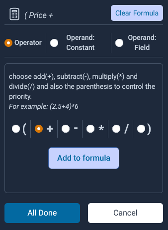 choose the add icon from the operator