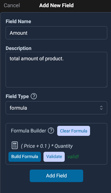 a valid expression is built, when the Quantity and Price value changed, the Amount will be recalculated automatically.