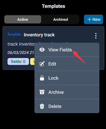 tap the view fields in the ellipsis menu to view the inventory track fields which contains SKU, Quantity, Barcode etc.