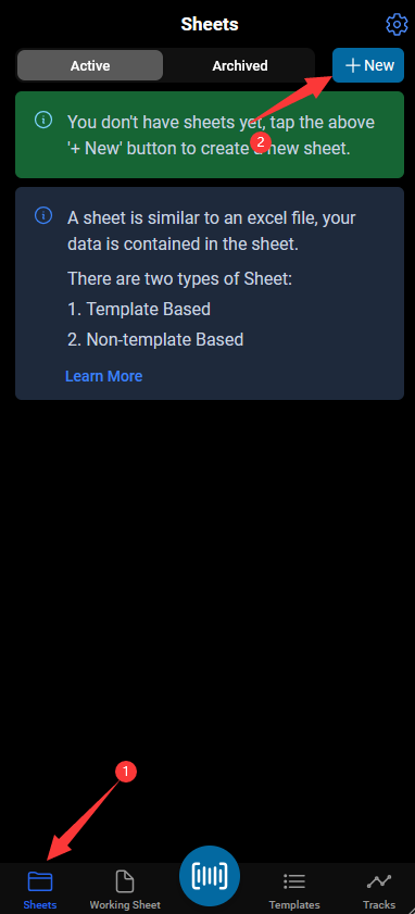 create a new sheet on mobile app, the sheet is the place to store all your data.