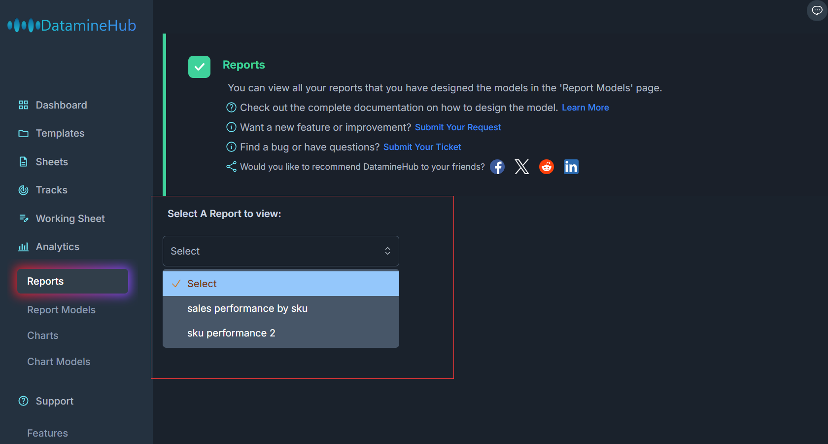 the created report models, their reports can be viewed on the reports page, choose the report.