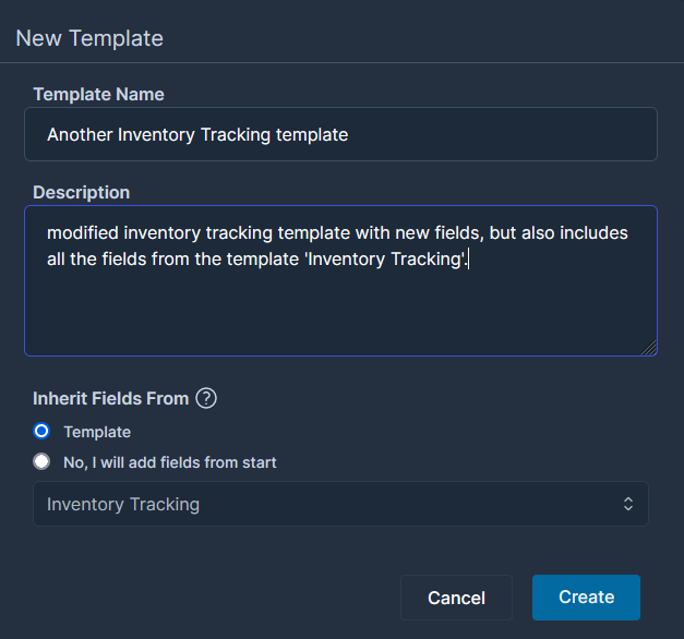 create a new template for inventory, order, asset, equipment, books etc. in dataminehub web app