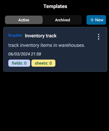 the new inventory track template is created and show on dataminehub mobile app template list view.