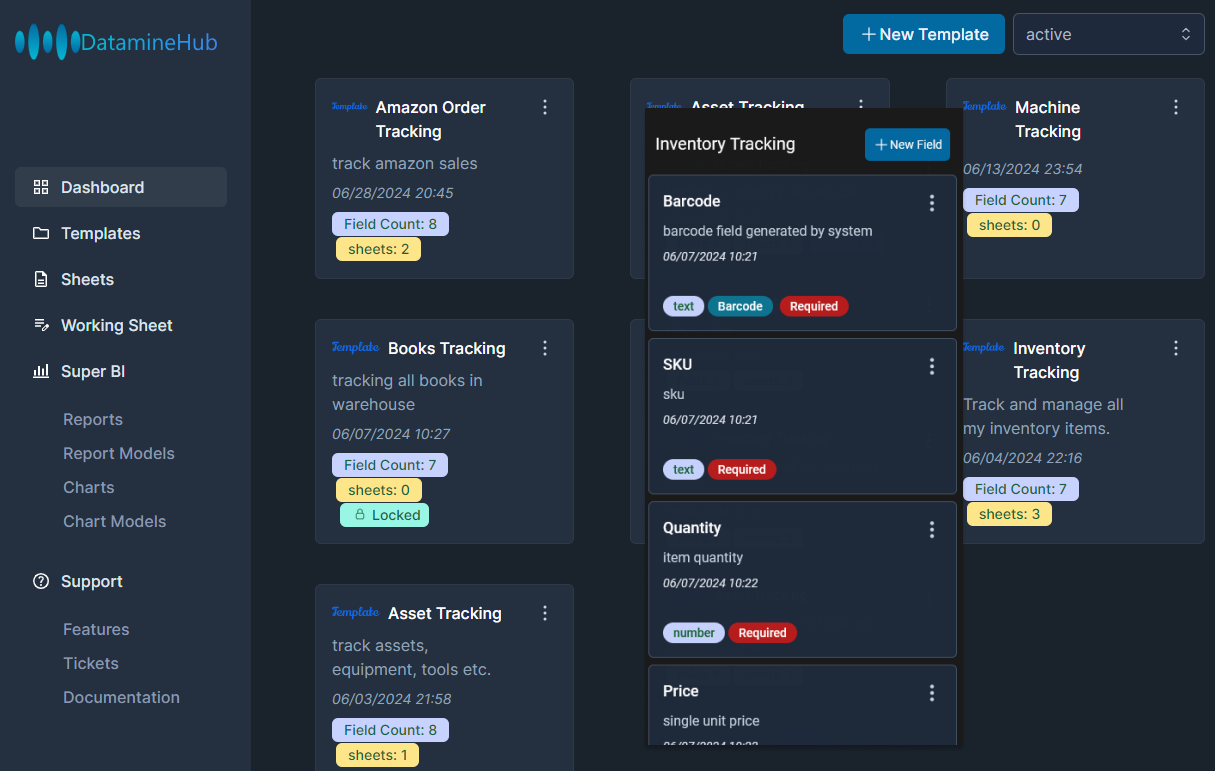 track data with customizable template like inventory, order, assets tracking templates